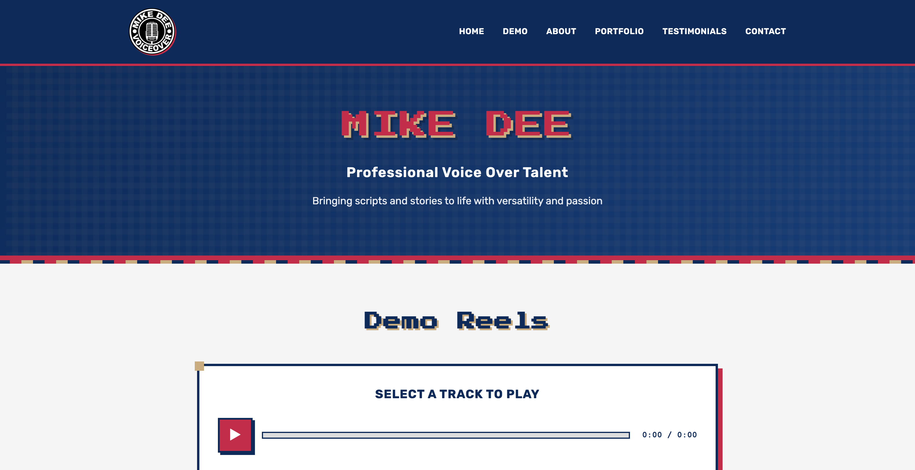 Mike Dee voice actor website — demo reels and one-click booking